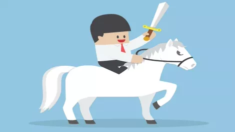 Businessman riding horse