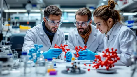 French researchers lab examine molecular antibody models scientific equipment