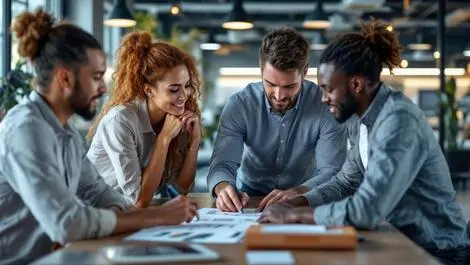 New zealand professionals collaborating modern office workflow automation icons