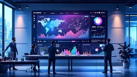 Modern ai cybersecurity dashboard threat analytics london office tech professionals