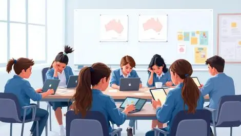 Australian students using laptops tablets modern classroom digital learning engagement