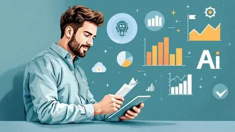 Australian small business owner reviewing financial documents tablet ai analysis