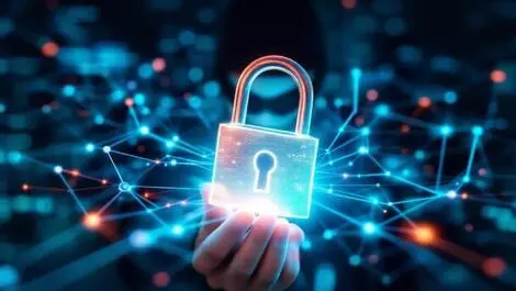 Digital lock network data nodes connections shadow thief cybersecurity protection