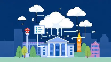 Cloud servers linking to uk financial institution modern digital network