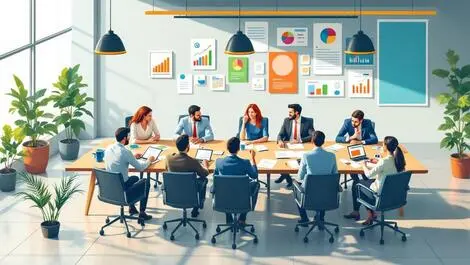 Modern office business professionals collaborating strategic marketing agency