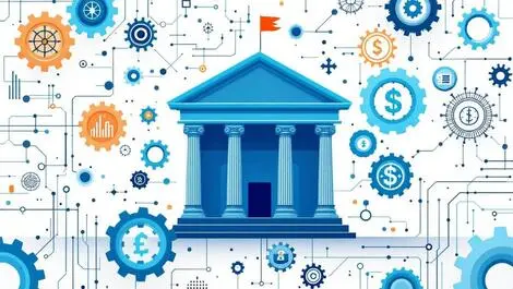 Bank building abstract gears neural network ai automating finance