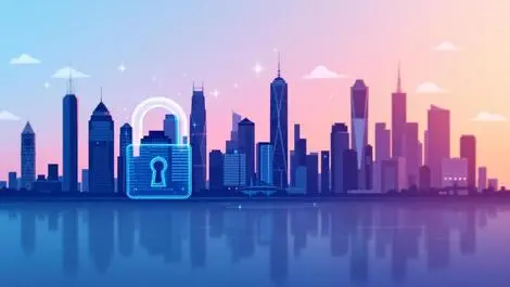 Australian city skyline with digital lock security financial trust