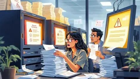 Australian office server room stressed professionals managing certificate