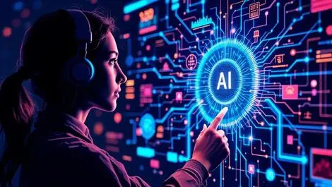 User interacting with digital ai interface machine learning connections