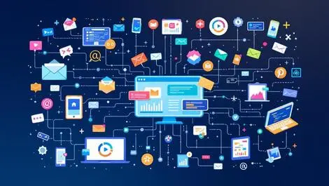 Colorful illustration multichannel marketing digital dashboard communication