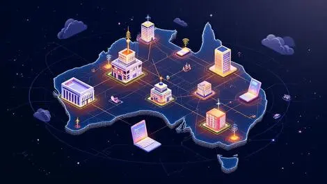 Mobile devices network map australia business connectivity illustration