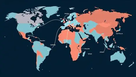 World map global internet disruptions disconnected network cables highlighted countries