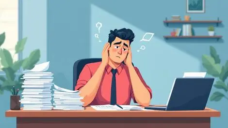 Worried malaysian small business owner stress financial records office