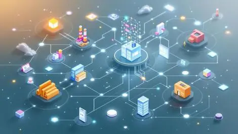 Illustration interconnected data streams factories offices devices ai automation