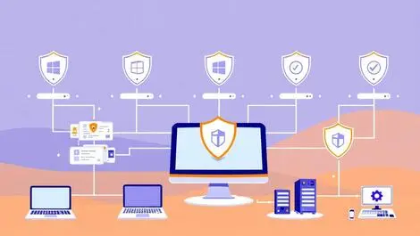 Computer network illustration automated patching protection windows linux macos devices