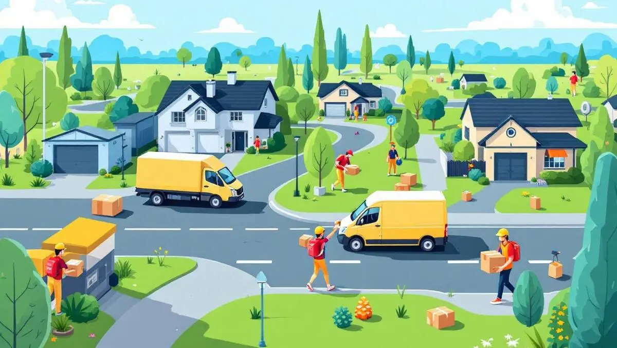 Delivery vans suburban australian neighborhood parcels doorsteps efficiency
