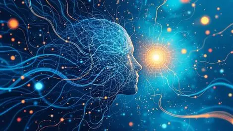 Abstract data streams flowing into glowing human brain insights challenge