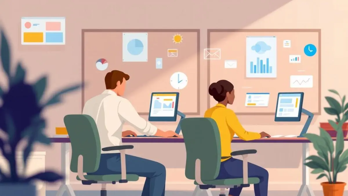 Modern australian office workers engaged with digital learning and productivity