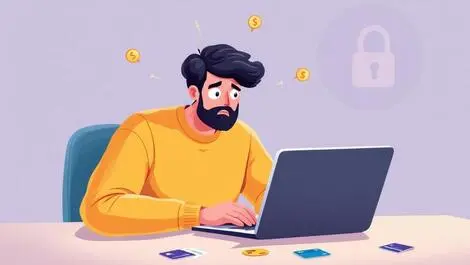 Worried australian new zealander laptop phishing warnings credit cards digital locks dollar symbols