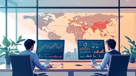 Modern office professionals analyzing global financial data world map japan developing countries