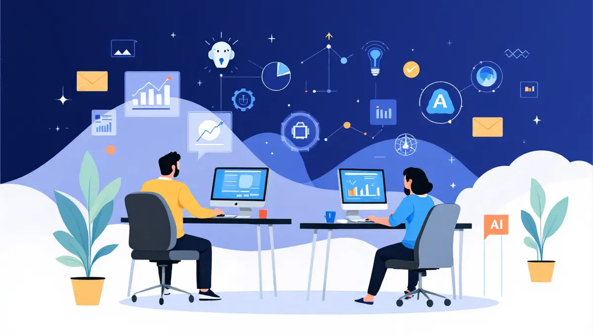 Developers working computers digital graphs ai analytics productivity software engineering