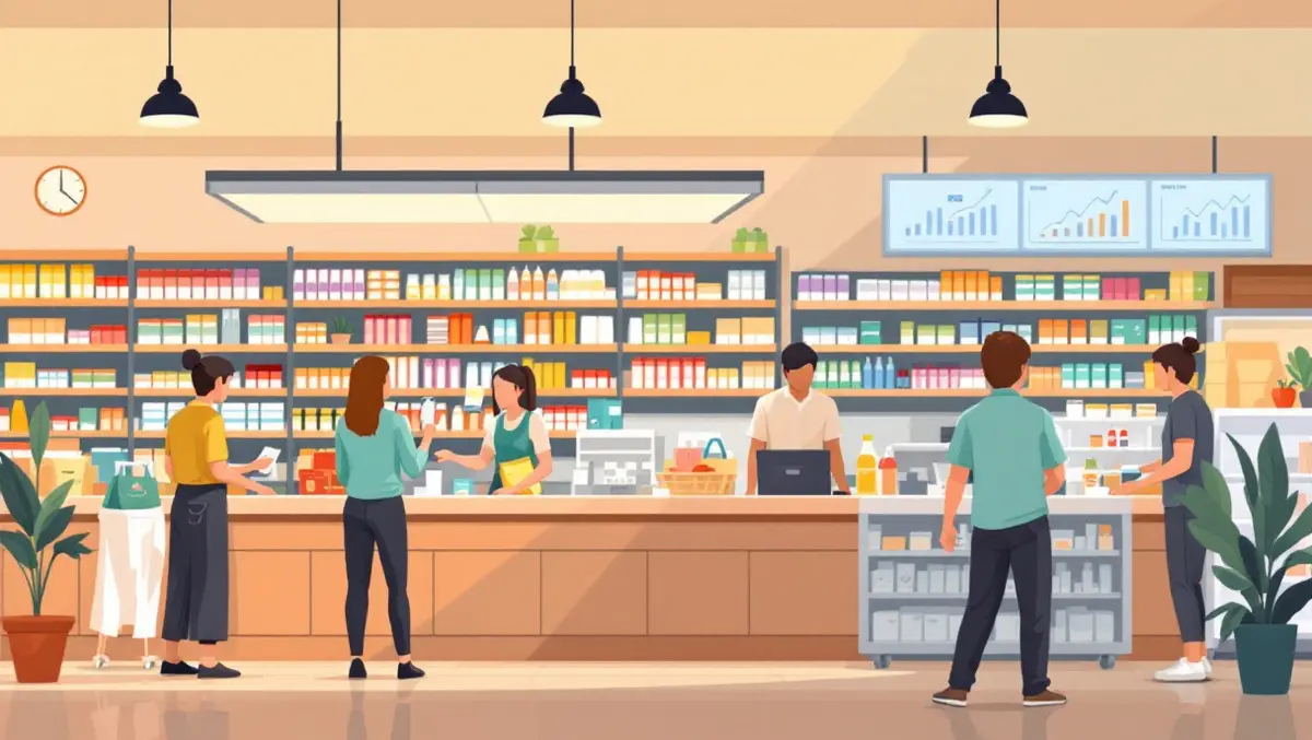 Modern australian convenience store interior stocked shelves digital analytics