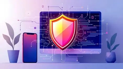 Shield over smartphone computer digital data flows privacy protection advertising us uk