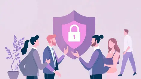 Teamwork communication professionals office cybersecurity shield symbol illustration