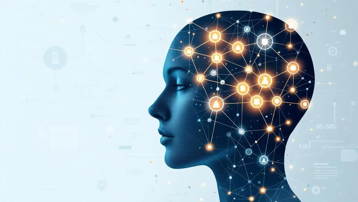 Interconnected data nodes human head real time data flow customer insights