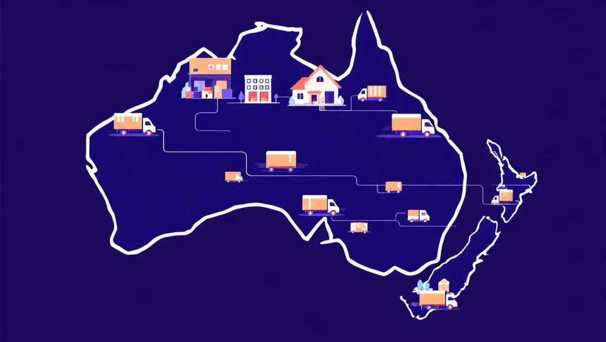 Delivery trucks warehouses homes map australia new zealand logistics
