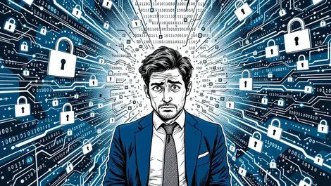 Worried business professional cybersecurity risks ai technology challenges