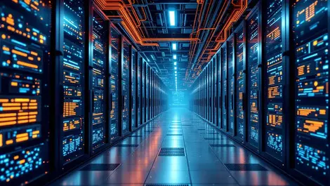 Modern data center rows server racks advanced power equipment cooling systems