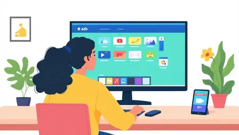 Modern illustration person selecting tv ads uk home digital devices