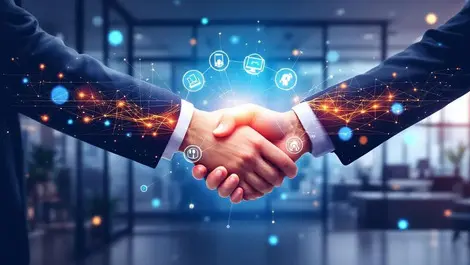 Modern business handshake digital network ai technology partnership malaysia