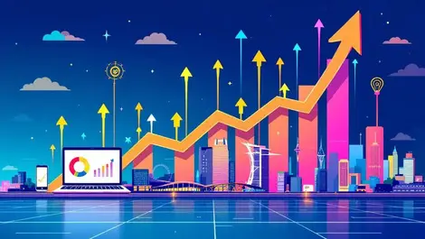 Singapore city skyline arrows digital devices online marketing growth