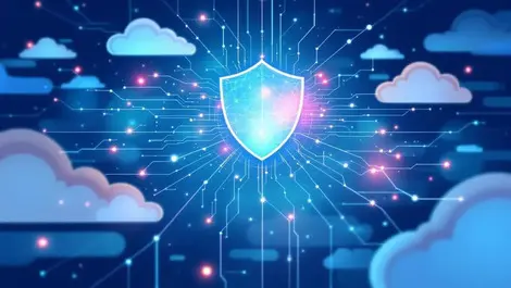 Digital shield network security cyber protection resilience clouds abstract