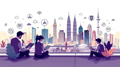 Malaysian business professionals using digital devices ai cloud workflow kl