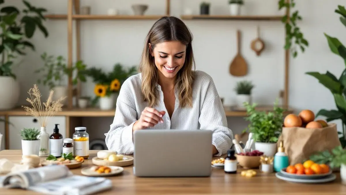 Australian woman online shopping wellness vitamins skincare home