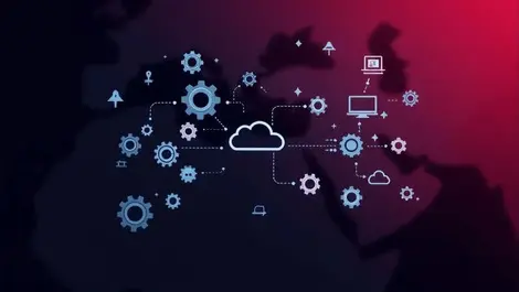 Automation gears computer network connection emea streamlined processes symbol