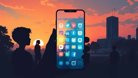 Australian teens watch smartphone social media lockdown illustration