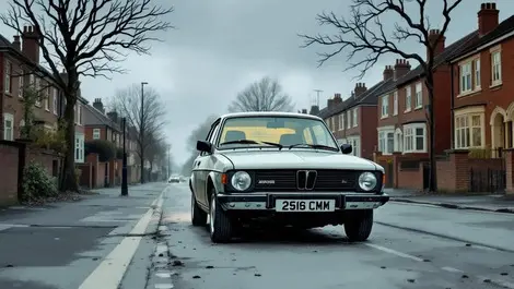 Older compact car uk suburban street faded paint loyal insurer