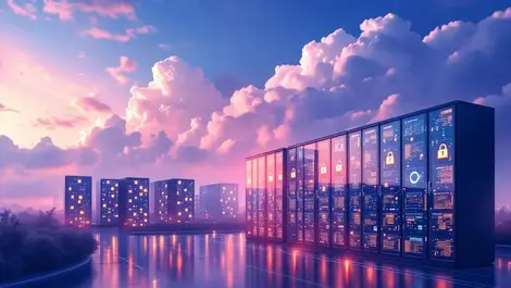 Realistic eu data center germany cloudy sky secure cloud shields