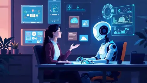 Emotionally aware enterprise ai robot in sustainable office scene