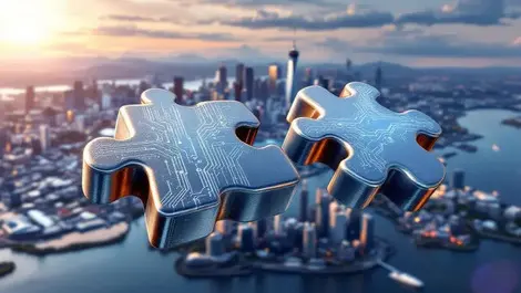 Auckland skyline harbor metal puzzle pieces software integration