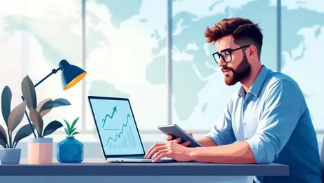 Small business owner fintech growth global markets blue green